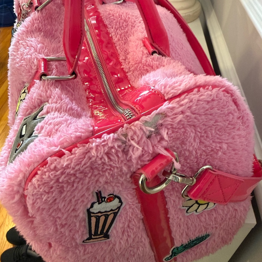 Pink Fuzzy Tote Bag with Fun Patches - Picture 7 of 8